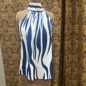 Blue and White High Low Blouse with Relaxed Fit